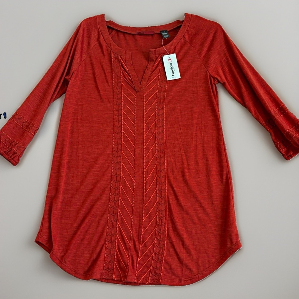 BKE red Womens Tunic Top V-Neck 3/4 Sleeve Solid Red Size S Regular Poly